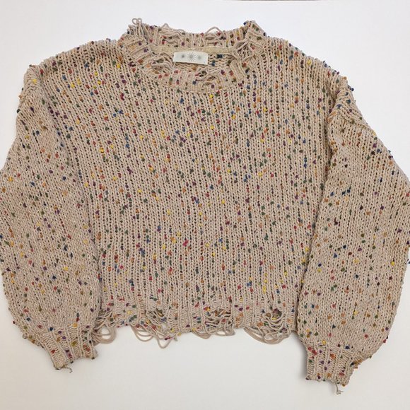 Pol Rainbow Confetti Sweater Cropped 